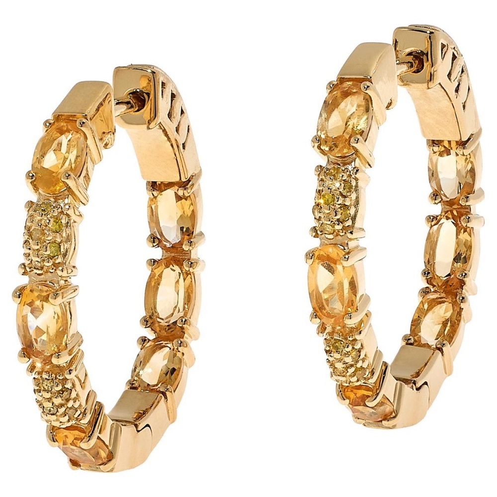 New Colleen Lopez 1" Gemstone and Diamond Inside-Outside Hoop Earrings - 860-906